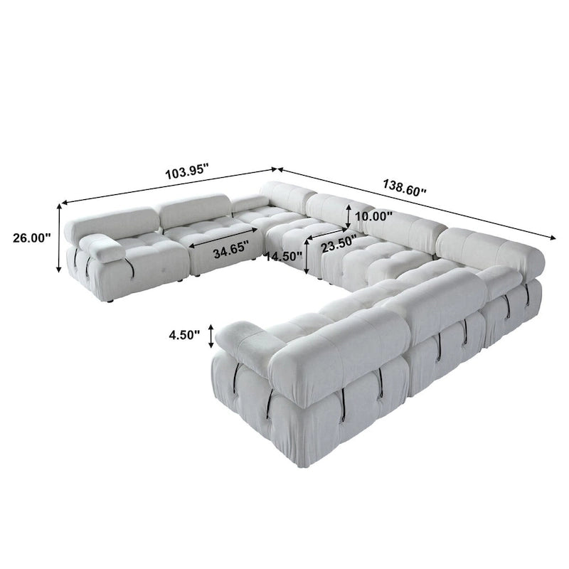 8-teiliges modulares Sektionssofa aus Samt in U-Form – 138.6