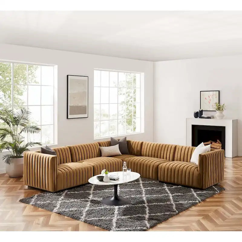 Conjure Channel Tufted Performance Velvet 5-teiliges Sektionalsofa