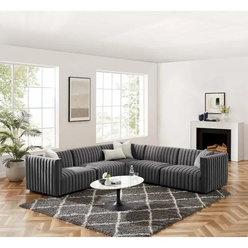 Conjure Channel Tufted Performance Velvet 5-teiliges Sektionalsofa