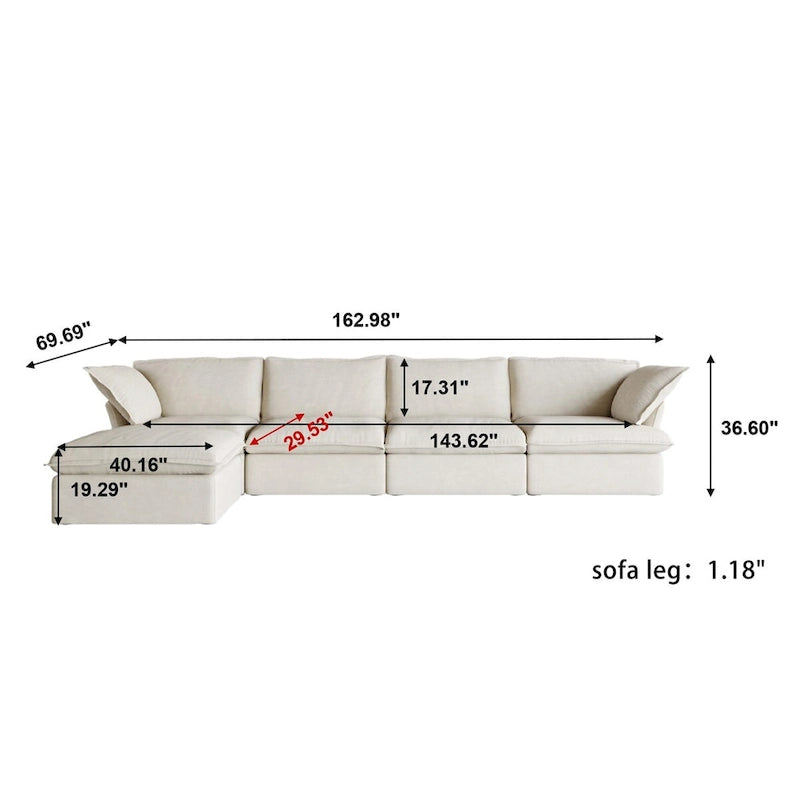 L-förmiges modulares Ecksofa 5-Sitzer mit Chaise und Ottomane