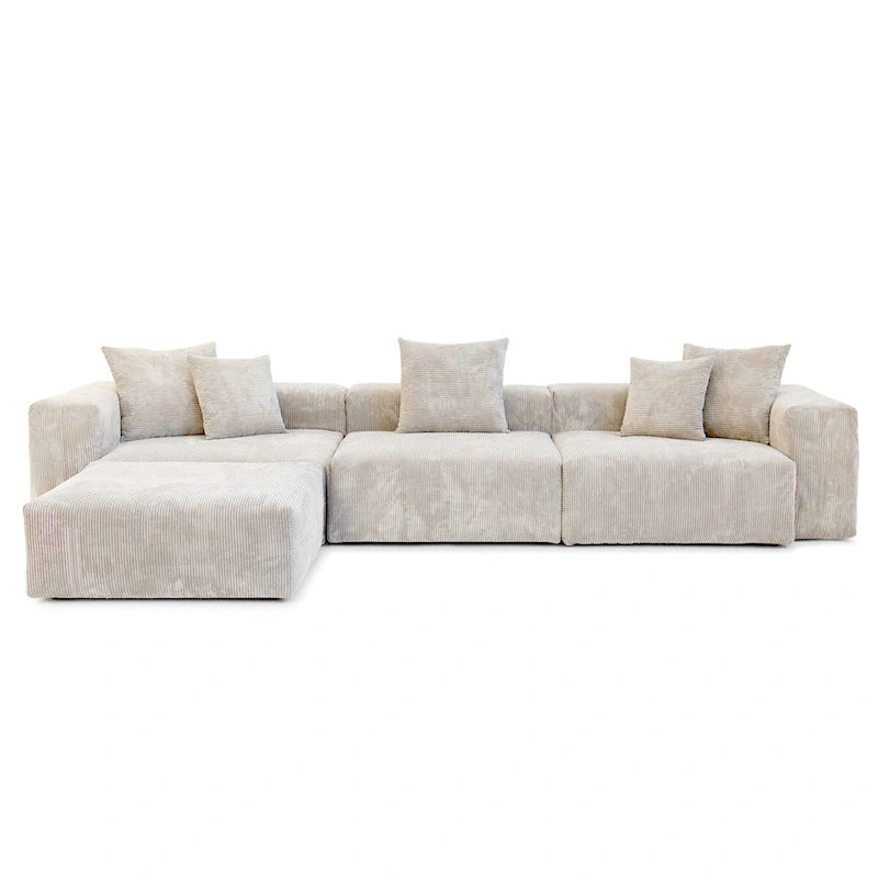 4-teiliges L-förmiges Ecksofa, Kordstoffbezug mit Ottoman