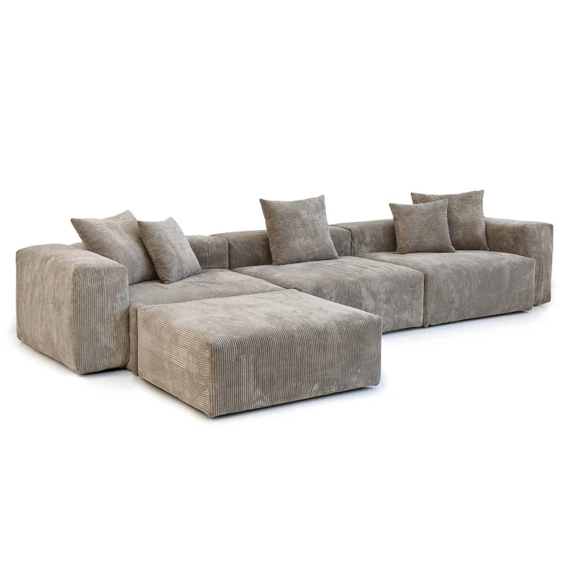 4-teiliges L-förmiges Ecksofa, Kordstoffbezug mit Ottoman
