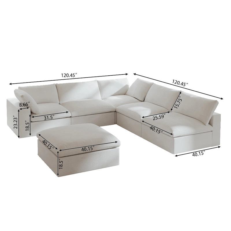 Commix Daunen-Ecksofa mit Ottomane, 5-Sitzer