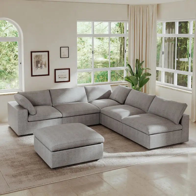 Commix Daunen-Ecksofa mit Ottomane, 5-Sitzer