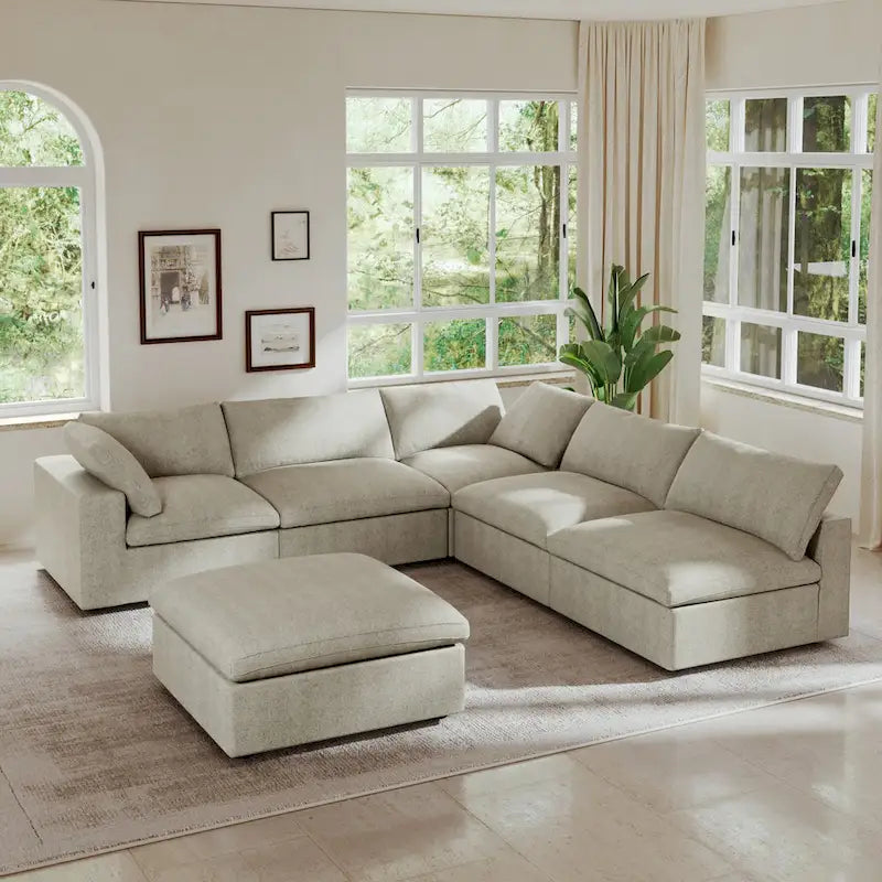 Commix Daunen-Ecksofa mit Ottomane, 5-Sitzer