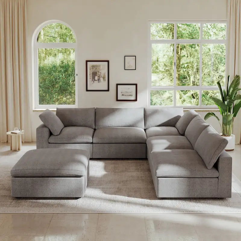 Commix Daunen-Ecksofa mit Ottomane, 5-Sitzer