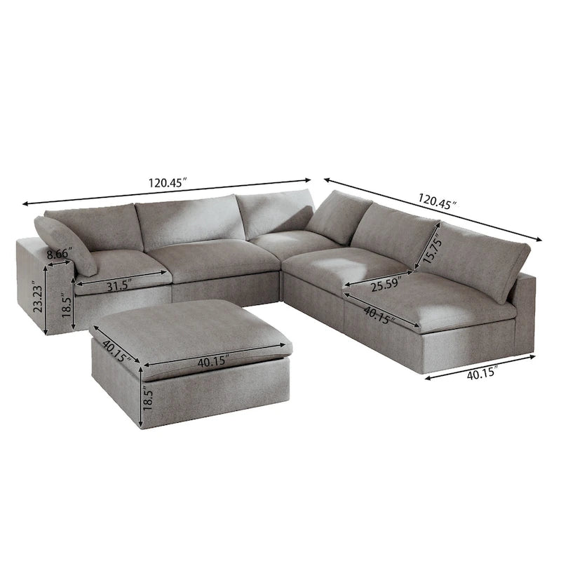 Commix Daunen-Ecksofa mit Ottomane, 5-Sitzer