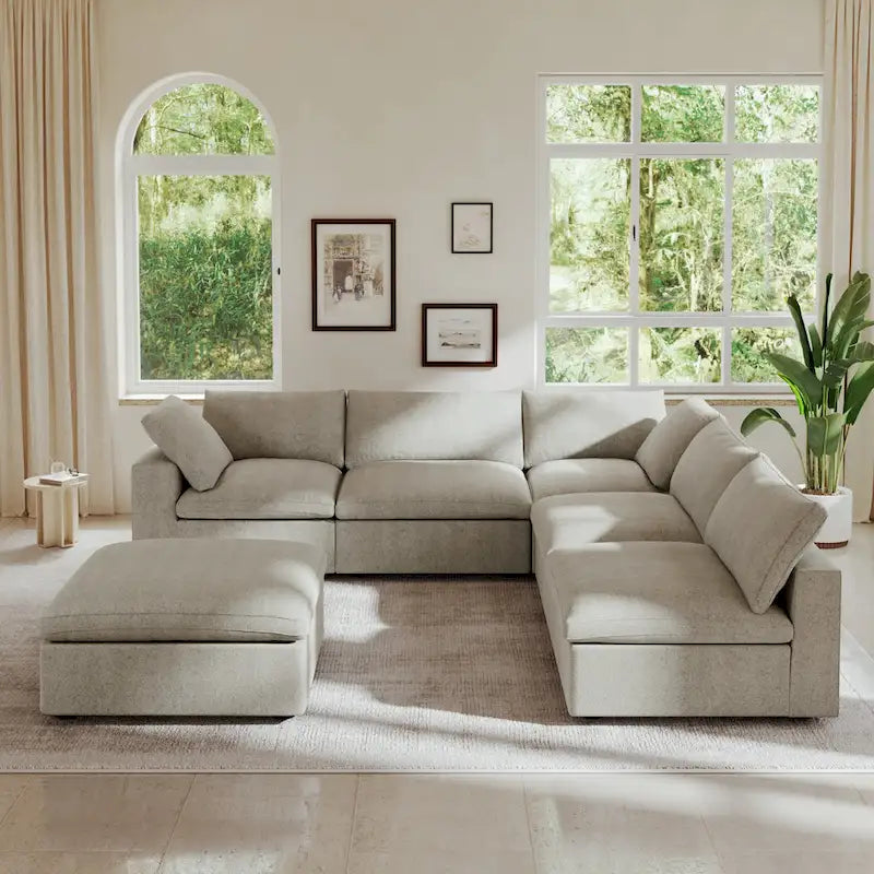 Commix Daunen-Ecksofa mit Ottomane, 5-Sitzer