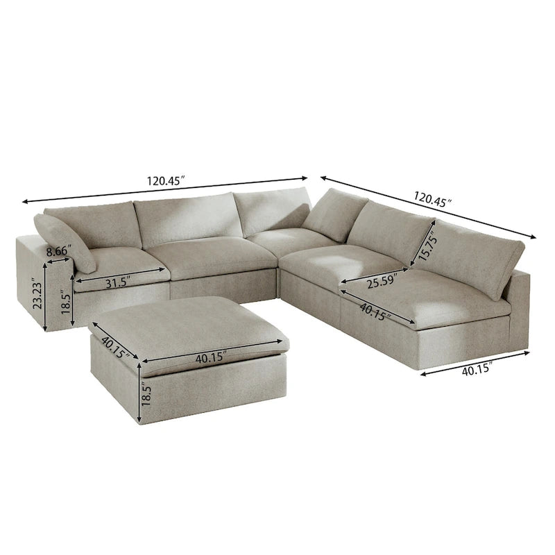 Commix Daunen-Ecksofa mit Ottomane, 5-Sitzer
