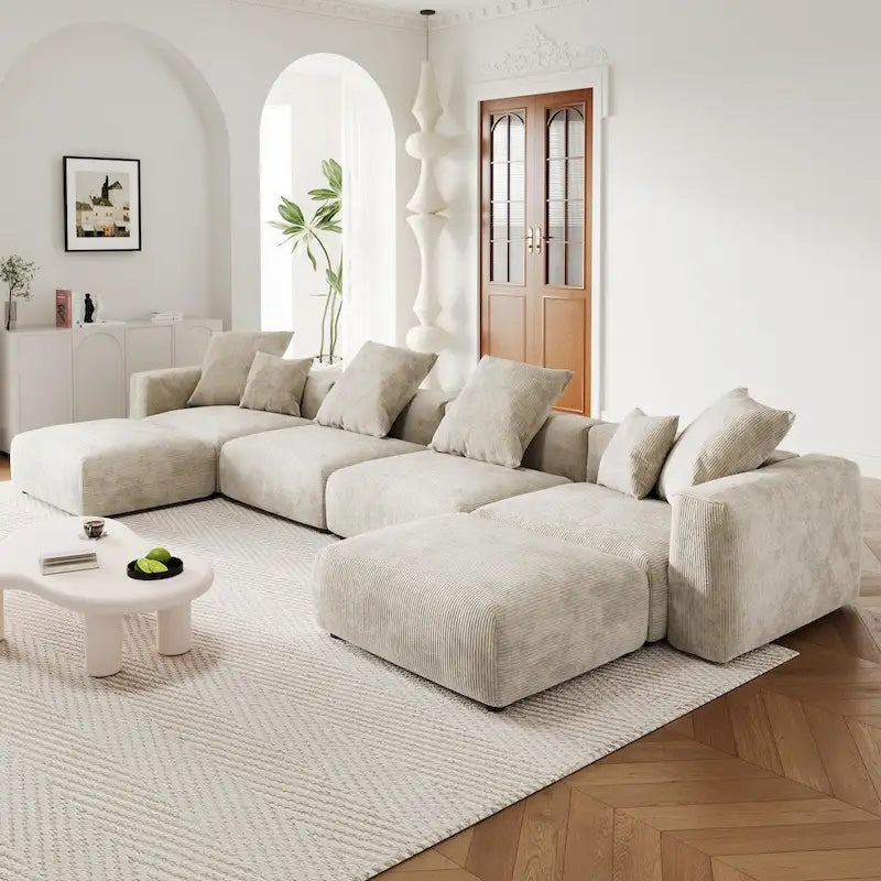 U-förmiges, luxuriöses modulares Ecksofa mit Recamiere und Ottoman/Hocker