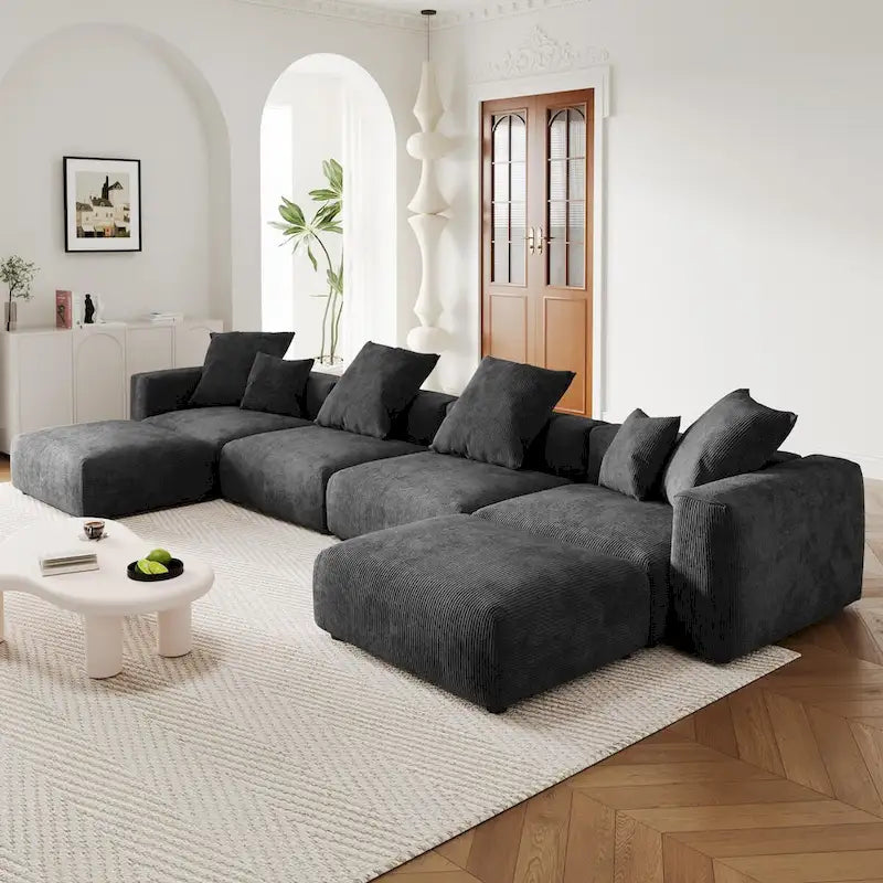 U-förmiges, luxuriöses modulares Ecksofa mit Recamiere und Ottoman/Hocker