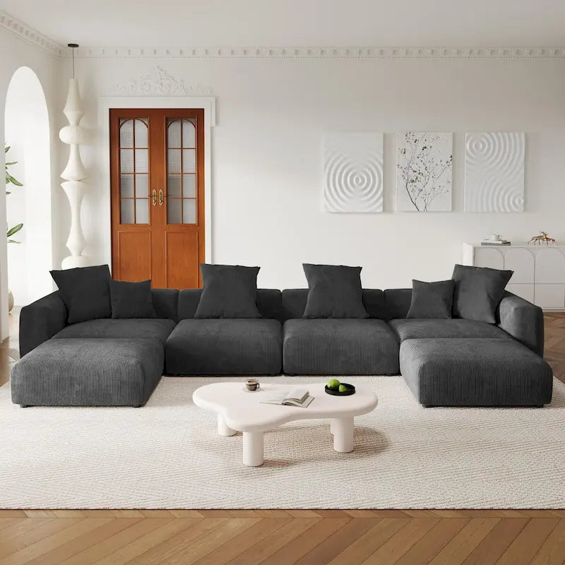 U-förmiges, luxuriöses modulares Ecksofa mit Recamiere und Ottoman/Hocker