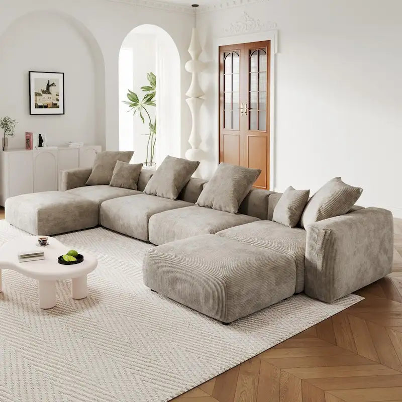 U-förmiges, luxuriöses modulares Ecksofa mit Recamiere und Ottoman/Hocker