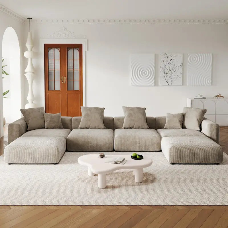 U-förmiges, luxuriöses modulares Ecksofa mit Recamiere und Ottoman/Hocker