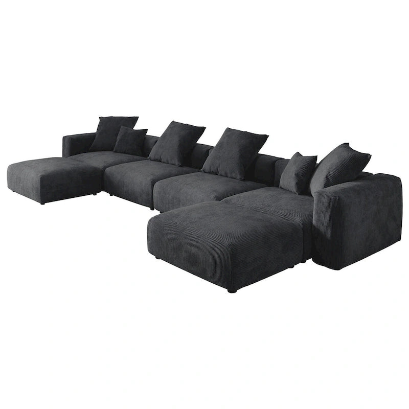 U-förmiges, luxuriöses modulares Ecksofa mit Recamiere und Ottoman/Hocker