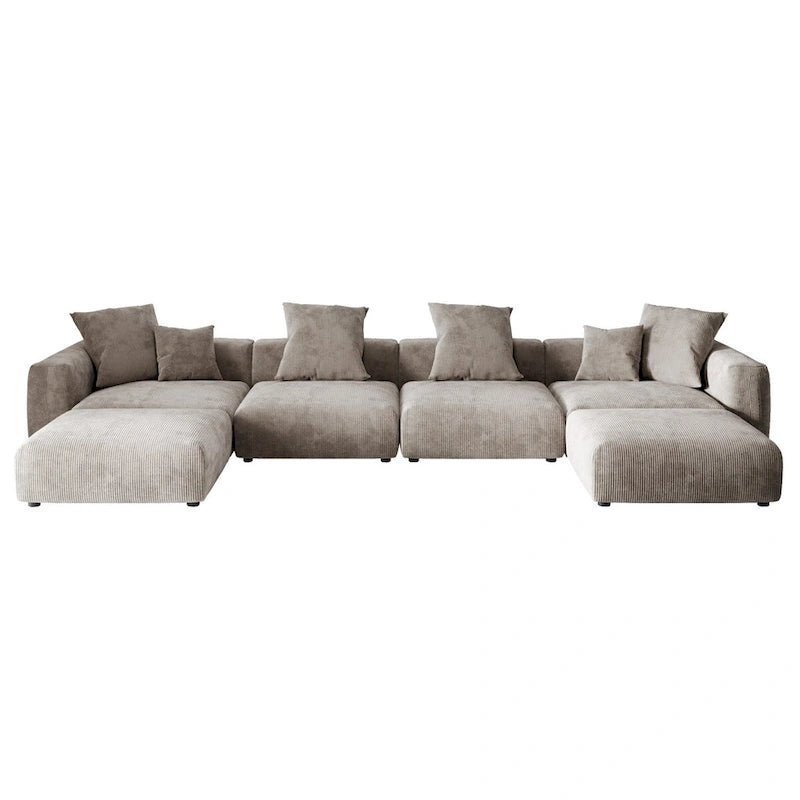 U-förmiges, luxuriöses modulares Ecksofa mit Recamiere und Ottoman/Hocker