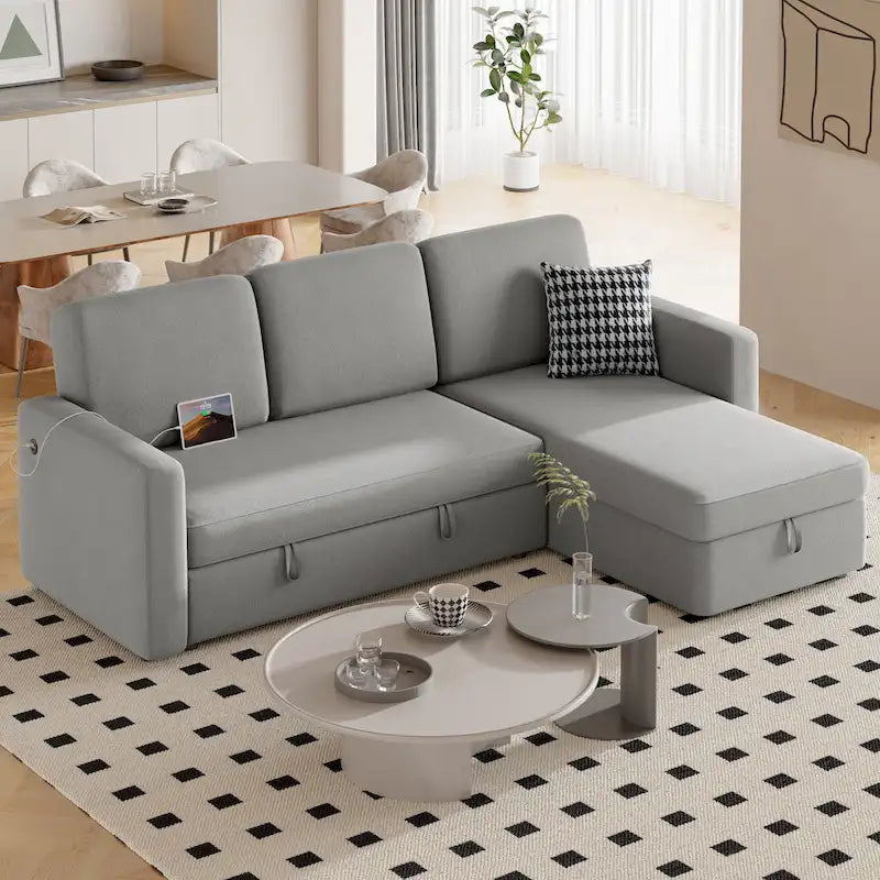 Yaheetech L-förmiges, umkehrbares Schlafsofa mit Ausziehfunktion und Stauraum – 83x 57,5x33