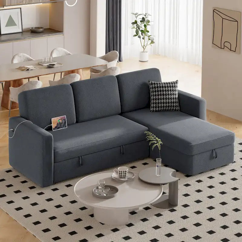 Yaheetech L-förmiges, umkehrbares Schlafsofa mit Ausziehfunktion und Stauraum – 83x 57,5x33