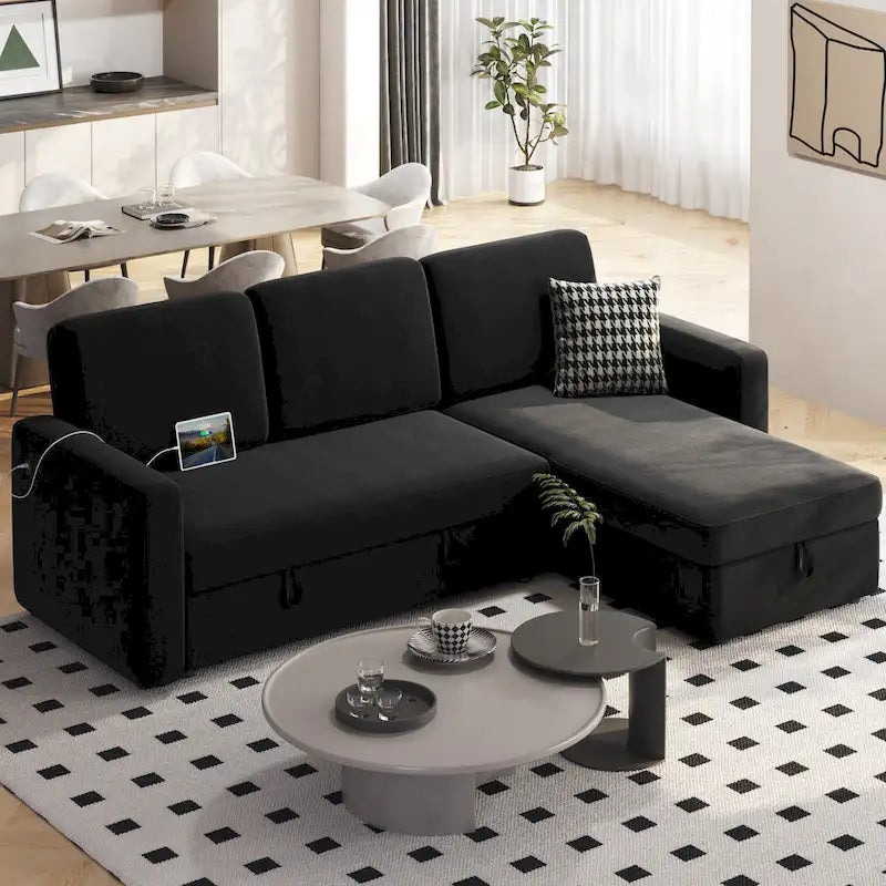 Yaheetech L-förmiges, umkehrbares Schlafsofa mit Ausziehfunktion und Stauraum – 83x 57,5x33