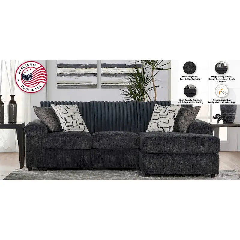 New Classic Furniture Luna Anthrazitgraues Ecksofa mit Recamiere rechts, Hergestellt in den USA