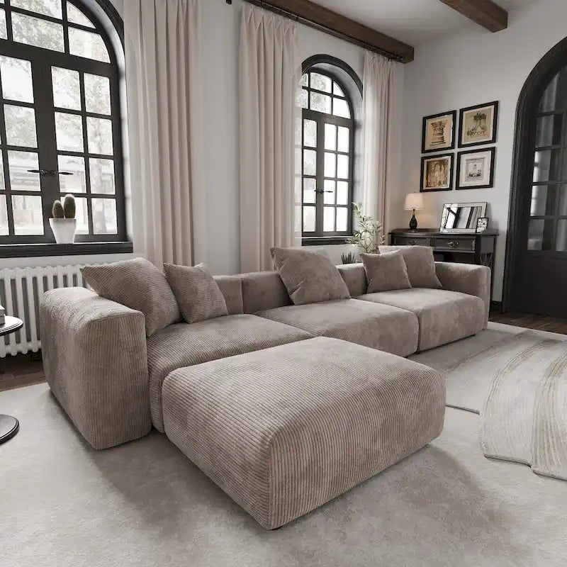 Modernes Sektional-Sofa mit 5 Kissen, luxuriöses modulares Sektional-Sofa mit Chaiselongue und Ottomane