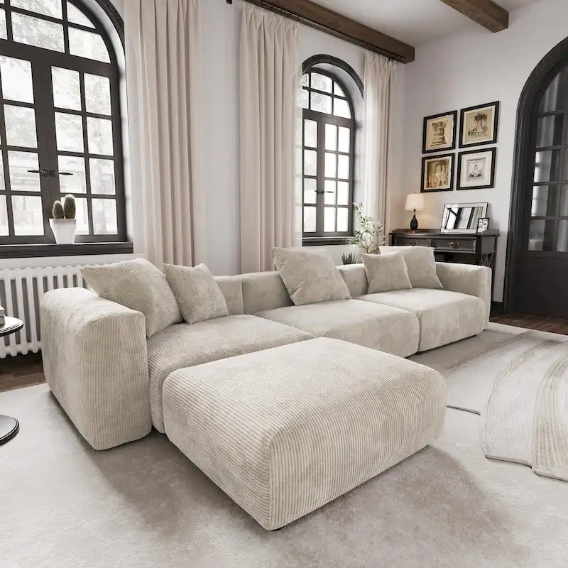 Modernes Sektional-Sofa mit 5 Kissen, luxuriöses modulares Sektional-Sofa mit Chaiselongue und Ottomane