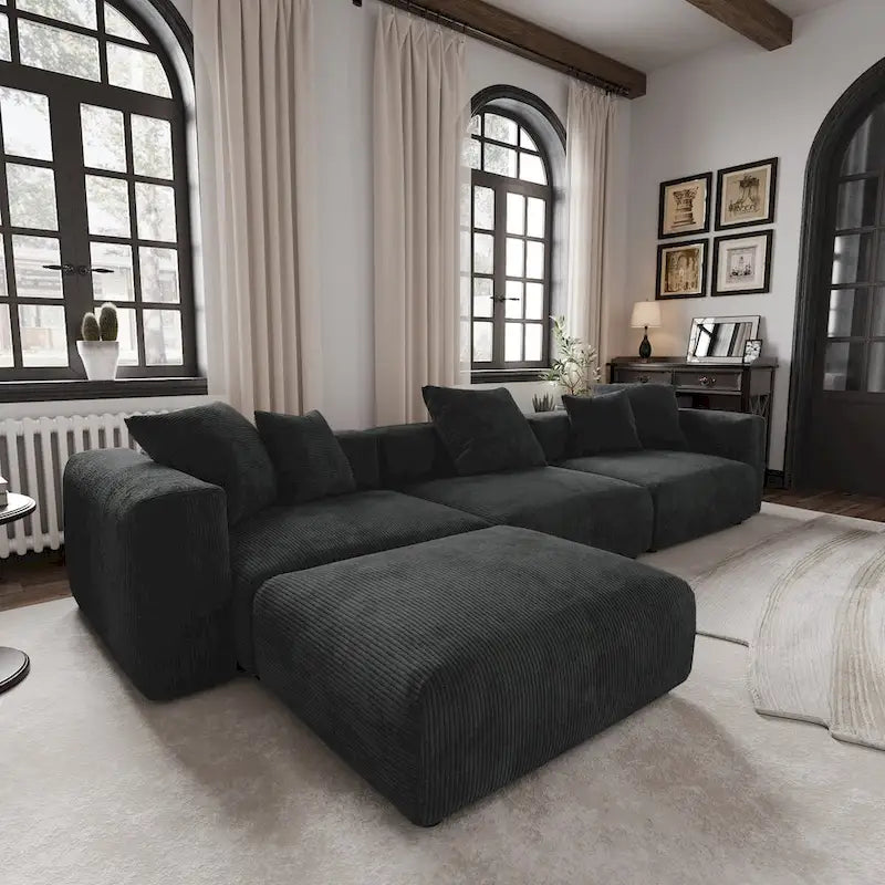 Modernes Sektional-Sofa mit 5 Kissen, luxuriöses modulares Sektional-Sofa mit Chaiselongue und Ottomane