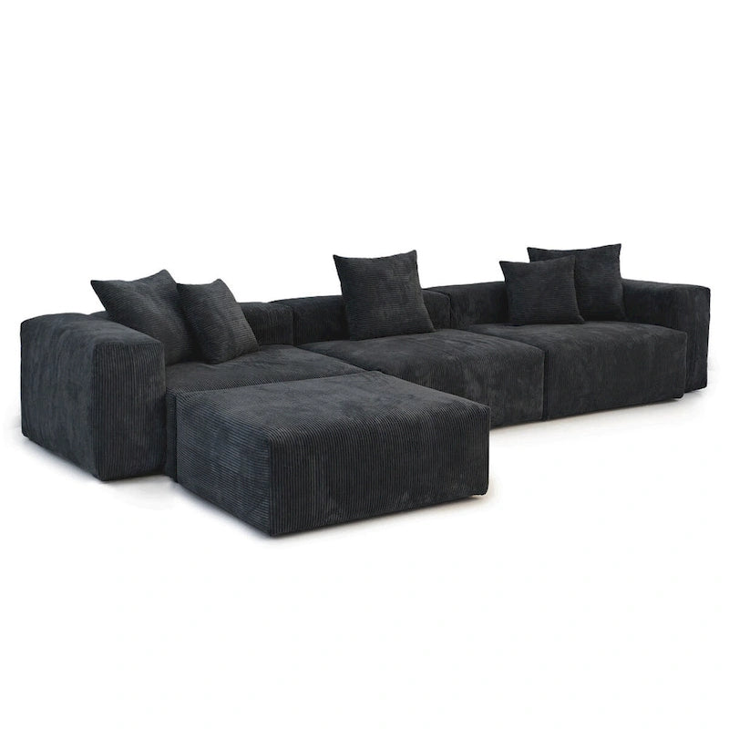 Modernes Sektional-Sofa mit 5 Kissen, luxuriöses modulares Sektional-Sofa mit Chaiselongue und Ottomane