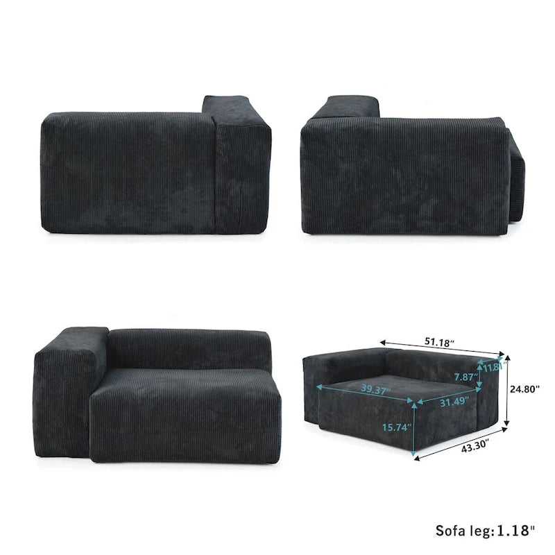 Modernes Sektional-Sofa mit 5 Kissen, luxuriöses modulares Sektional-Sofa mit Chaiselongue und Ottomane