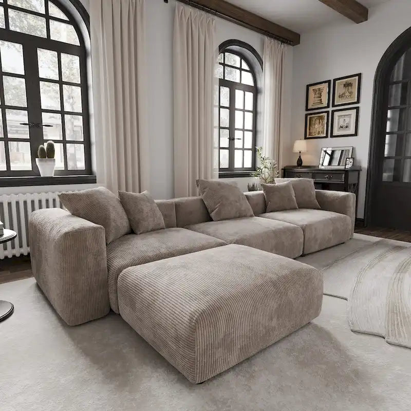 Modernes Sektional-Sofa mit 5 Kissen, luxuriöses modulares Sektional-Sofa mit Chaiselongue und Ottomane