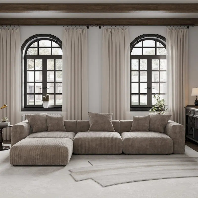 Modernes Sektional-Sofa mit 5 Kissen, luxuriöses modulares Sektional-Sofa mit Chaiselongue und Ottomane