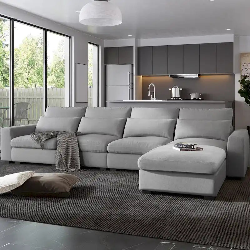 Modernes großes L-förmiges Schlafsofa mit beidseitig montierbarer Recamiere
