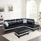 L-förmiges Sofa-Set aus PU-Leder für das Wohnzimmer mit Ottomane, 3-teilig