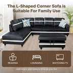 L-förmiges Sofa-Set aus PU-Leder für das Wohnzimmer mit Ottomane, 3-teilig