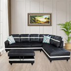 L-förmiges Sofa-Set aus PU-Leder für das Wohnzimmer mit Ottomane, 3-teilig