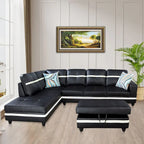 L-förmiges Sofa-Set aus PU-Leder für das Wohnzimmer mit Ottomane, 3-teilig