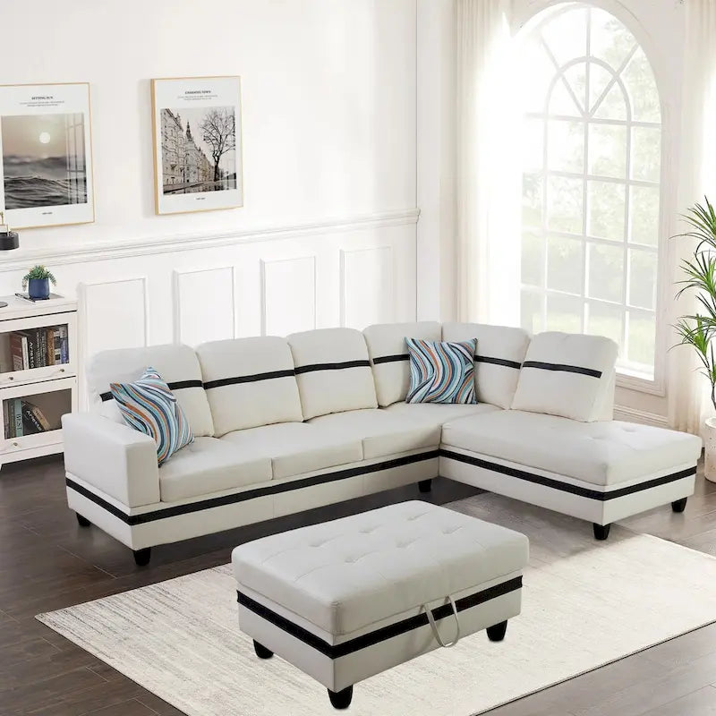 L-förmiges Sofa-Set aus PU-Leder für das Wohnzimmer mit Ottomane, 3-teilig