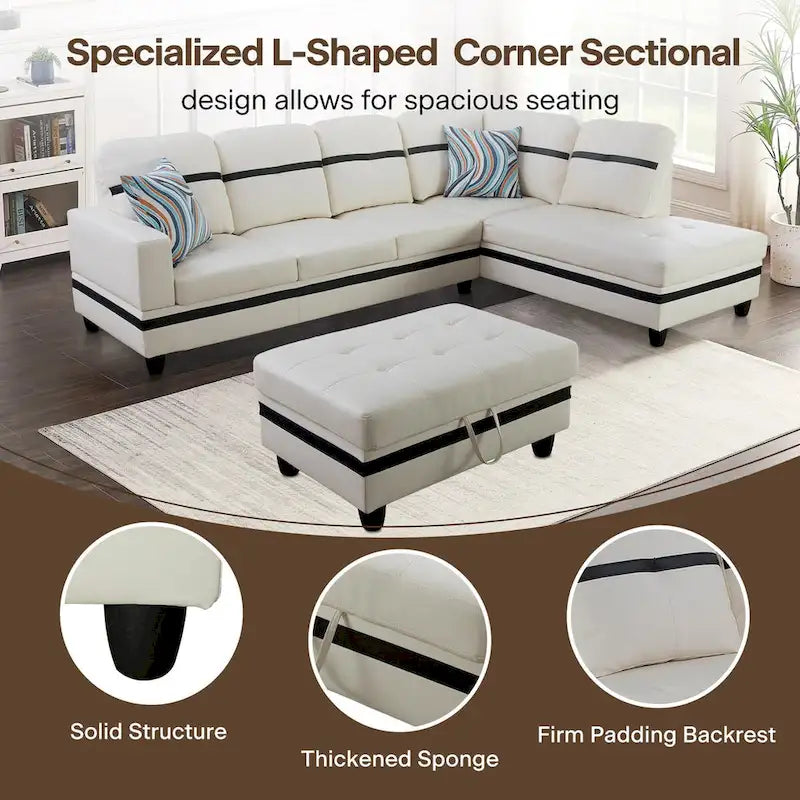 L-förmiges Sofa-Set aus PU-Leder für das Wohnzimmer mit Ottomane, 3-teilig