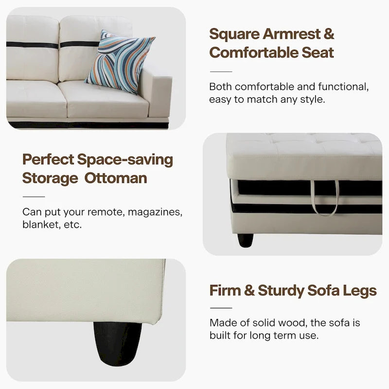 L-förmiges Sofa-Set aus PU-Leder für das Wohnzimmer mit Ottomane, 3-teilig