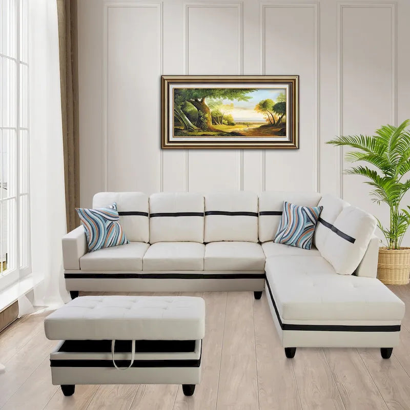 L-förmiges Sofa-Set aus PU-Leder für das Wohnzimmer mit Ottomane, 3-teilig
