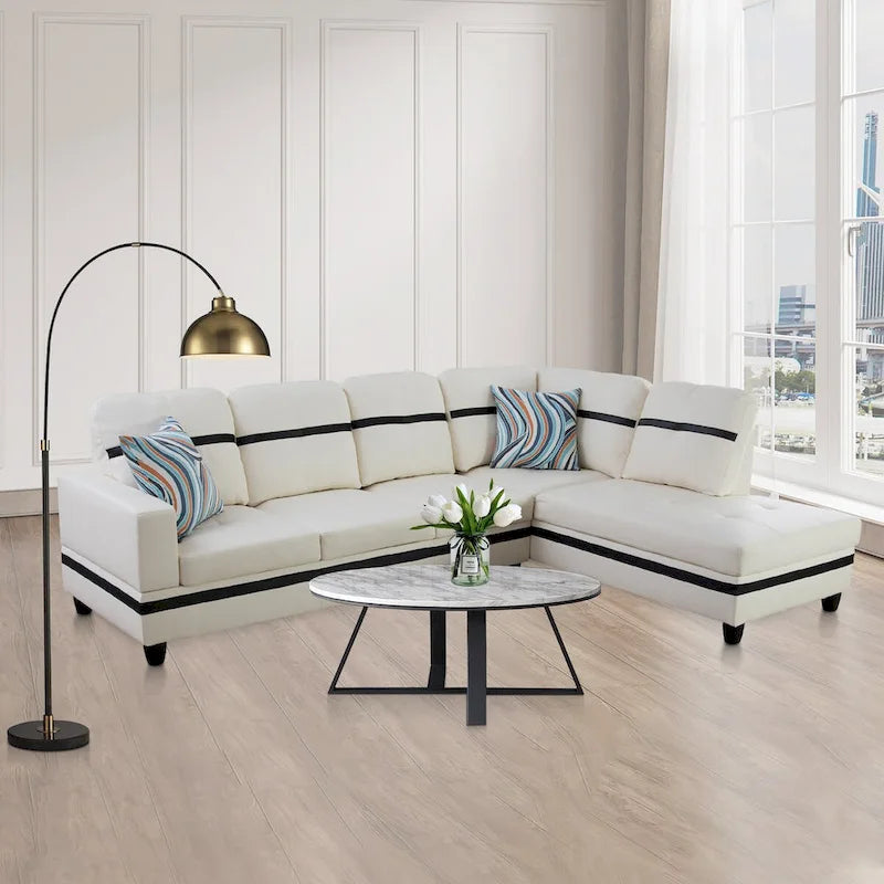 L-förmiges Sofa-Set aus PU-Leder für das Wohnzimmer mit Ottomane, 3-teilig