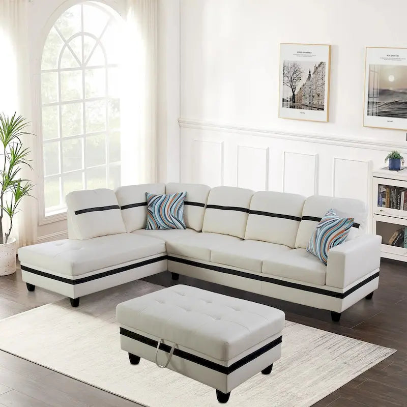 L-förmiges Sofa-Set aus PU-Leder für das Wohnzimmer mit Ottomane, 3-teilig