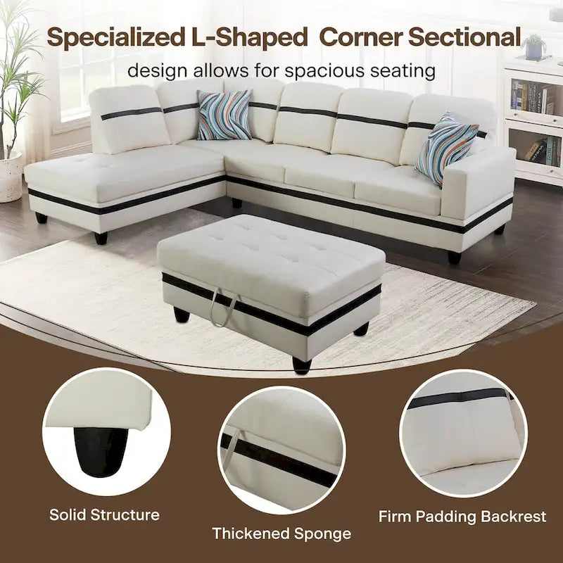 L-förmiges Sofa-Set aus PU-Leder für das Wohnzimmer mit Ottomane, 3-teilig