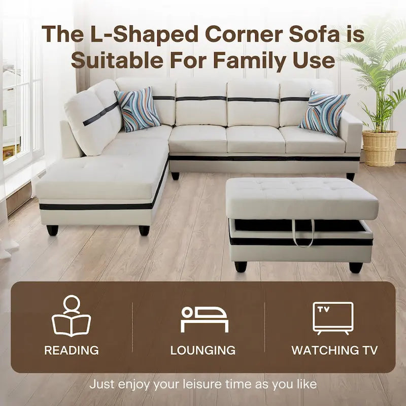 L-förmiges Sofa-Set aus PU-Leder für das Wohnzimmer mit Ottomane, 3-teilig