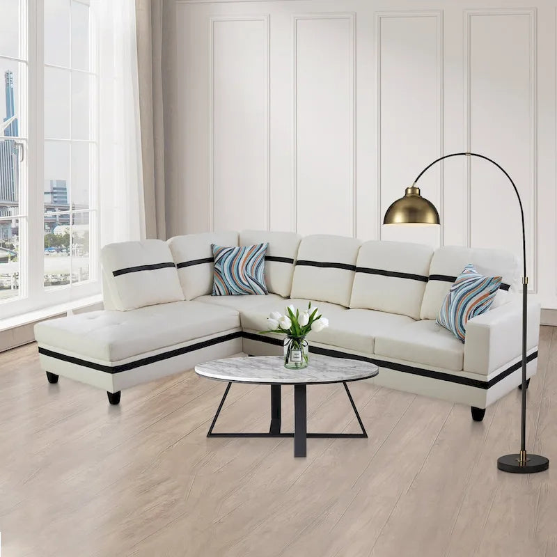 L-förmiges Sofa-Set aus PU-Leder für das Wohnzimmer mit Ottomane, 3-teilig