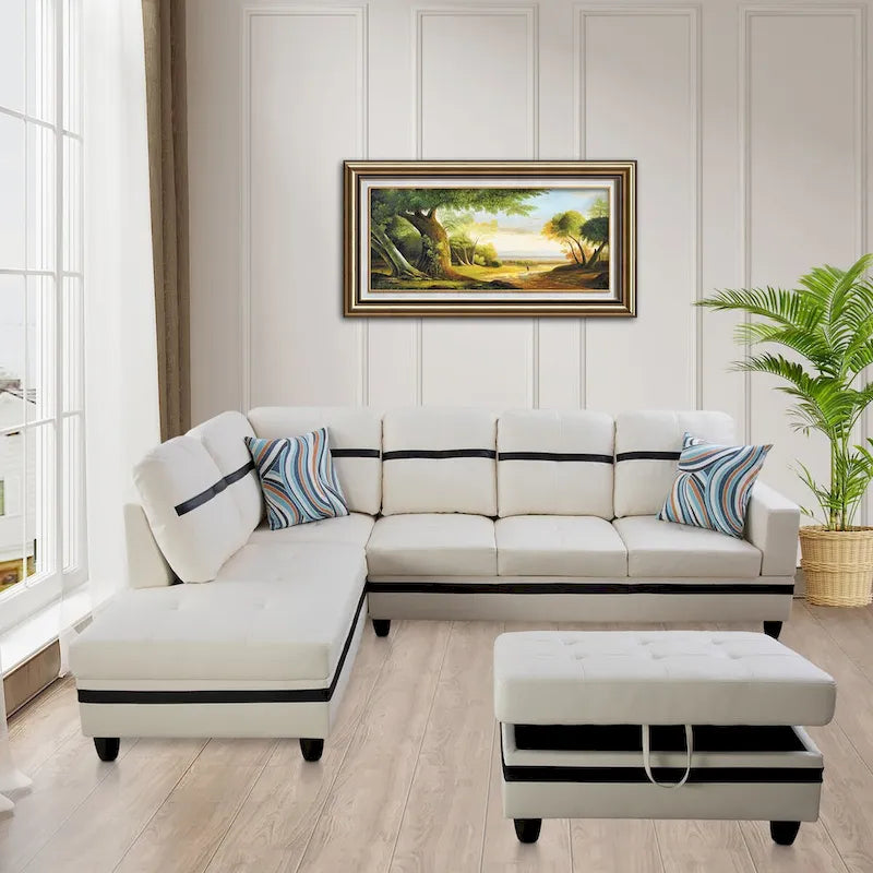 L-förmiges Sofa-Set aus PU-Leder für das Wohnzimmer mit Ottomane, 3-teilig