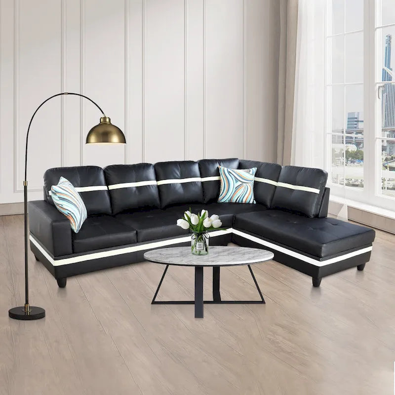 L-förmiges Sofa-Set aus PU-Leder für das Wohnzimmer mit Ottomane, 3-teilig