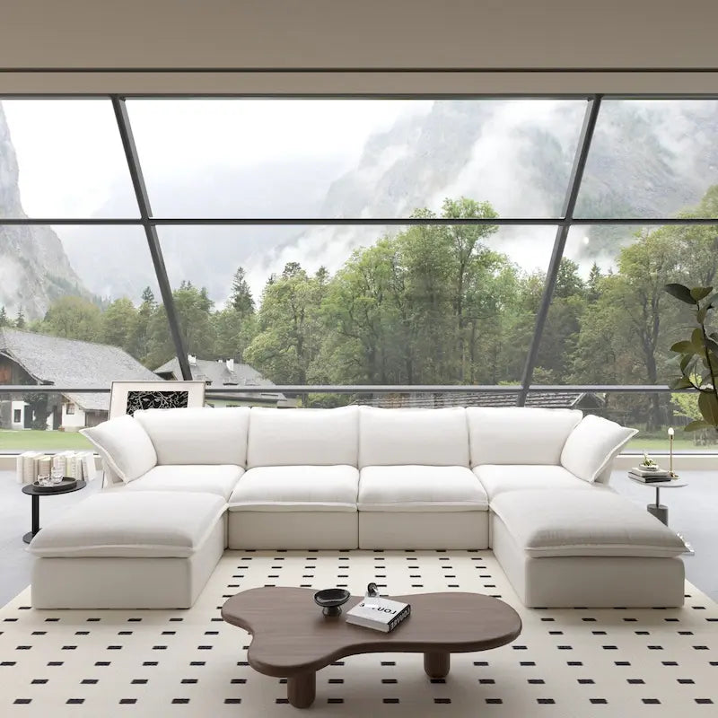 U-förmige Sofas für Wohnzimmer, wandelbares 6-Sitzer-Schnittsofa mit Ottoman