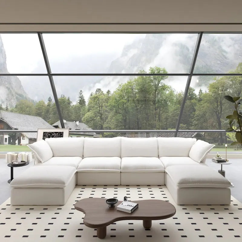 U-förmige Sofas für Wohnzimmer, wandelbares 6-Sitzer-Schnittsofa mit Ottoman
