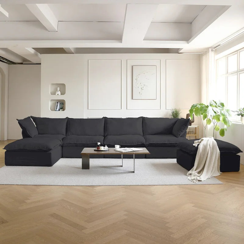 U-förmige Sofas für Wohnzimmer, wandelbares 6-Sitzer-Schnittsofa mit Ottoman